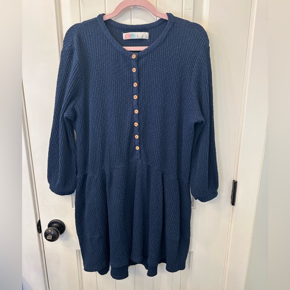 Free People FP Beach Blue Blossom Button-Up Ribbed Mini Dress XS